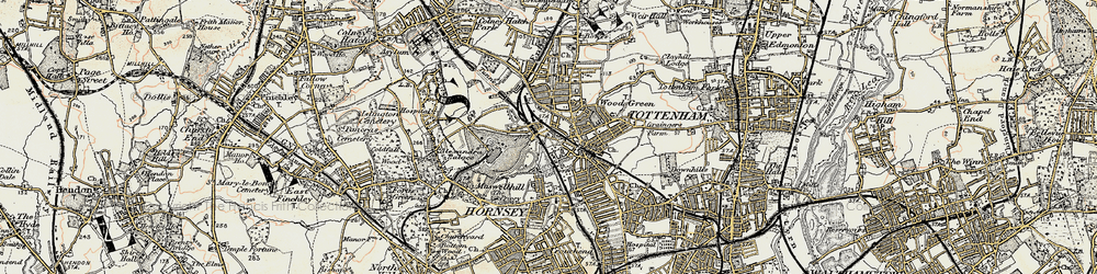 Old map of Wood Green in 1897-1898