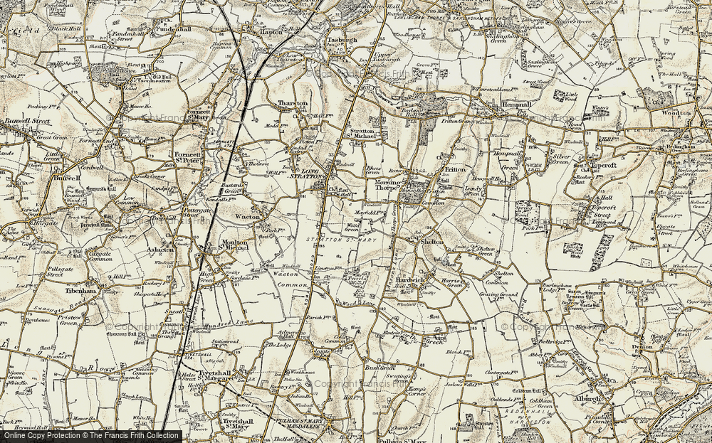 Old Map of Historic Map covering Morningthorpe Green in 1901-1902