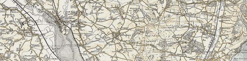 Old map of Bicton Common in 1899