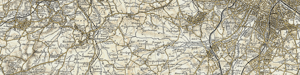 Old map of Woodgate Valley in 1901-1902