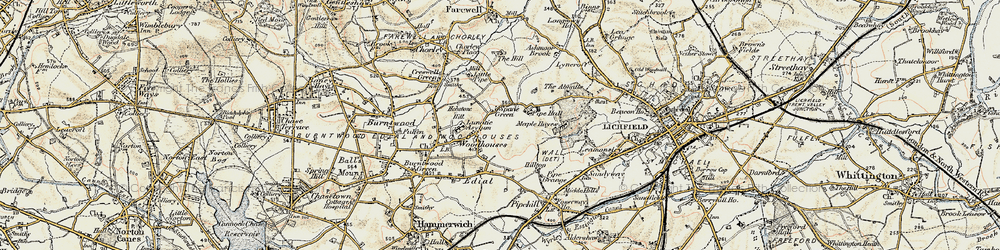 Old map of Woodhouses in 1902