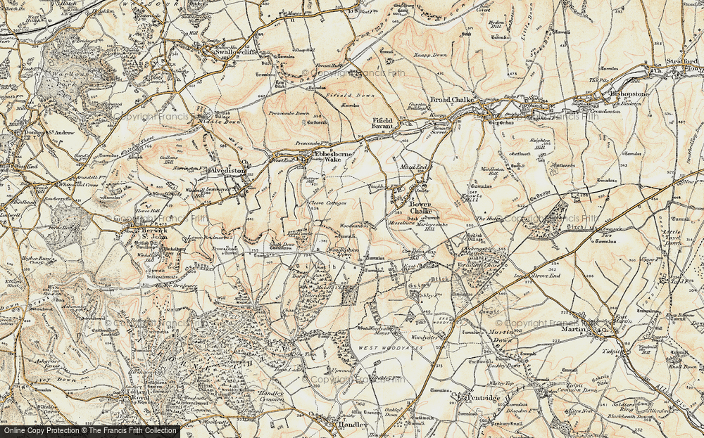 Old Map of Historic Map covering Woodminton Down in 1897-1909