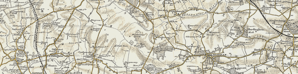 Old map of Woodrising in 1901-1902
