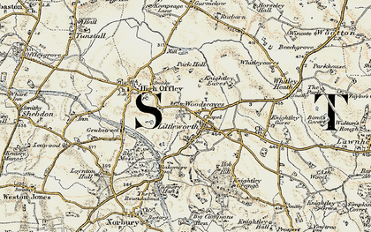 Old map of Woodseaves in 1902