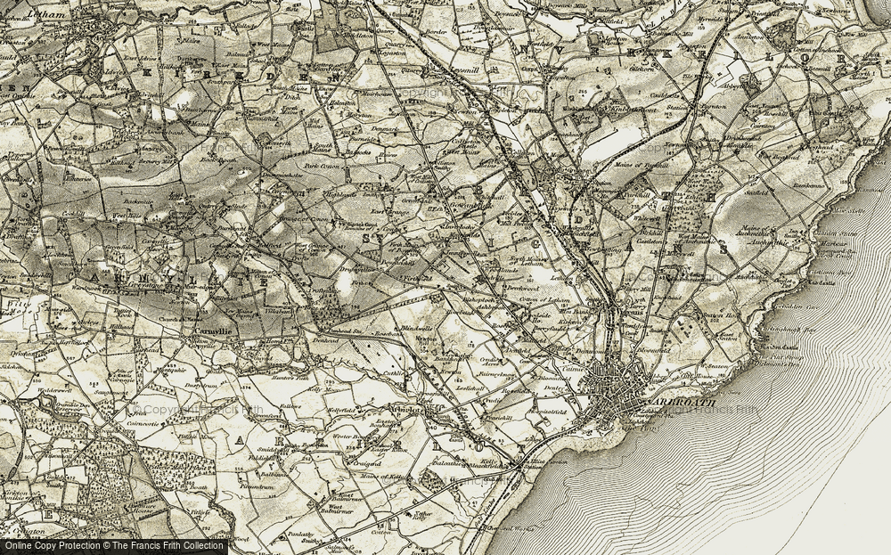 Old Map of Historic Map covering Woodville Ho in 1907-1908