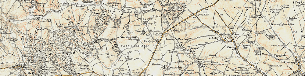 Old map of Bokerley Ditch in 1897-1909
