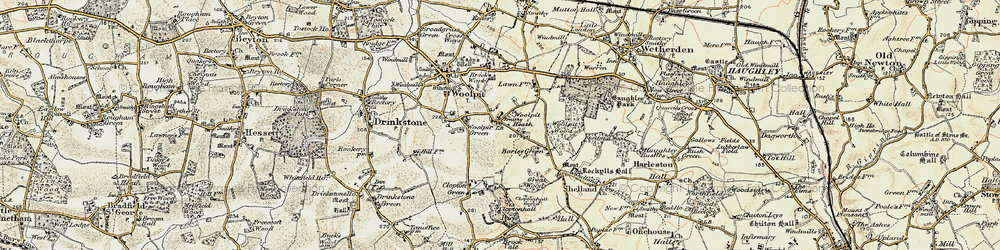 Old map of Woolpit Heath in 1899-1901