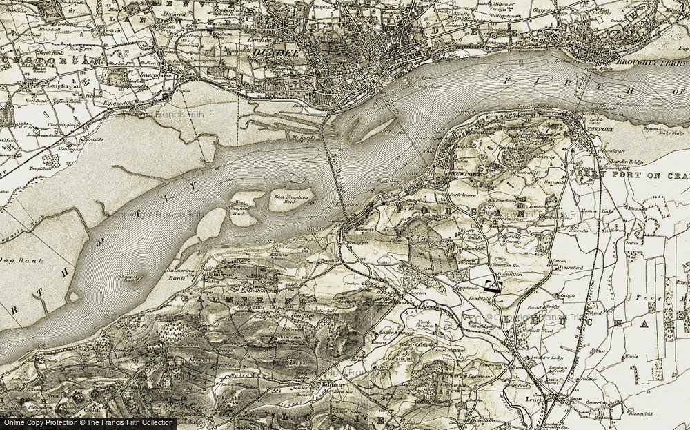 Old Map of Historic Map covering Wormit Bay in 1907-1908