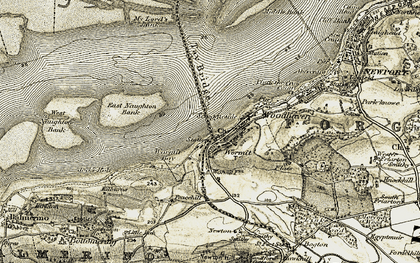 Old map of Wormit Bay in 1907-1908