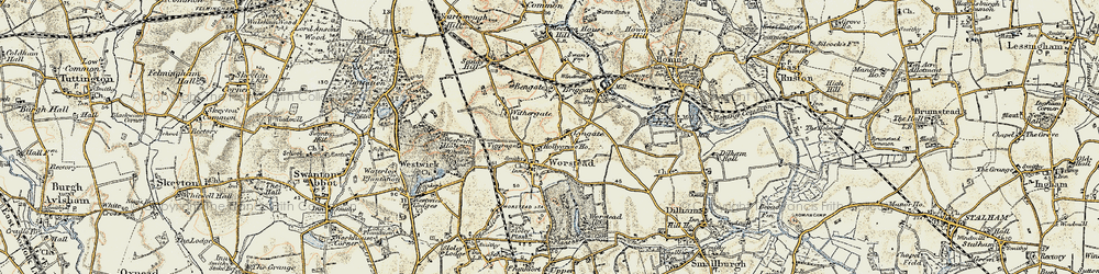 Old map of Worstead in 1901-1902