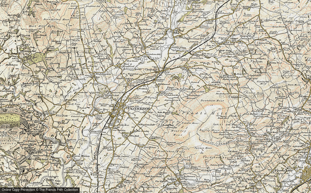Old Map of Historic Map covering Worsaw End Ho in 1903-1904