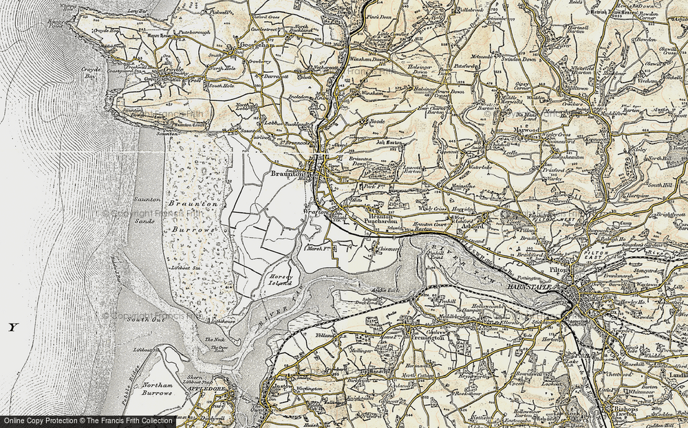 Old Map of Historic Map covering Braunton Down in 1900