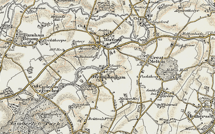 Old map of Wramplingham in 1901-1902