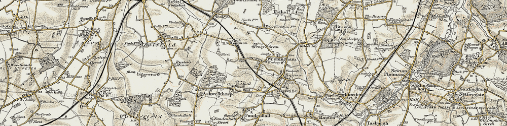 Old map of Wreningham in 1901-1902