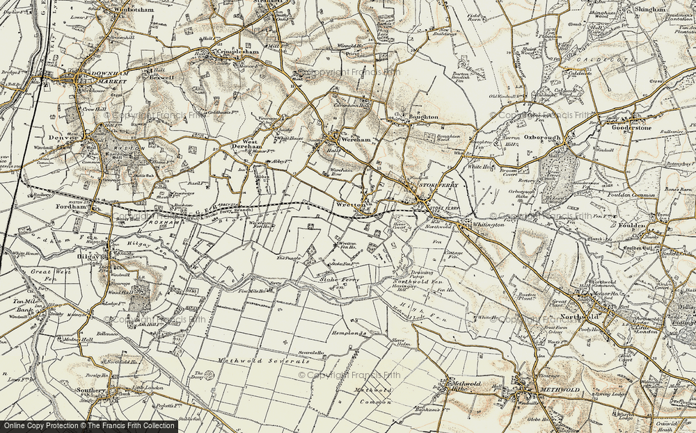 Old Map of Historic Map covering Wretton Fen Ho in 1901-1902