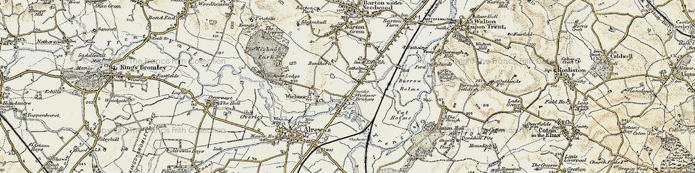 Old map of Wychnor Bridges in 1902