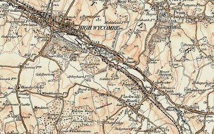 Old map of Wycombe Marsh in 1897-1898