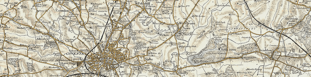 Old map of Wyken in 1901-1902