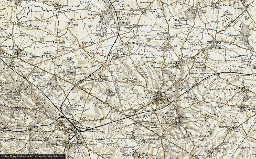 Old Map of Historic Map covering Wykin Fields in 1901-1903