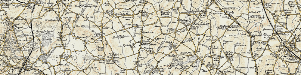 Old map of Wythall in 1901-1902