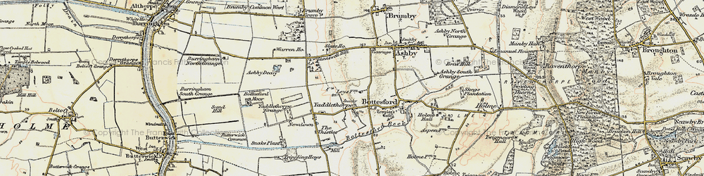 Old map of Bottesford Beck in 1903