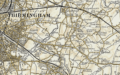 Old map of Yardley in 1901-1902