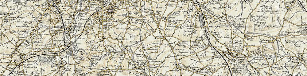 Old map of Yardley Wood in 1901-1902