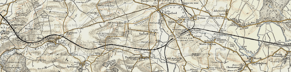 Old map of Yarwell Junction Sta in 1901-1903