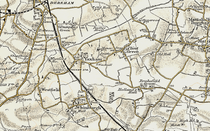 Old map of Yaxham in 1901-1902