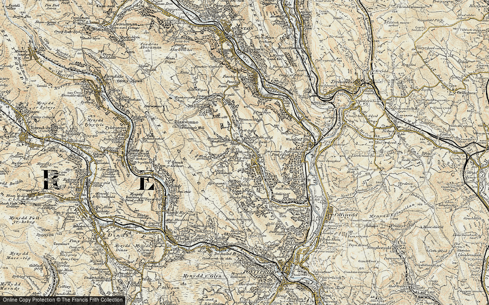 Old Map of Historic Map covering Y Ffrwd in 1899-1900