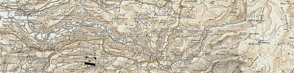 Old map of Afon Rheidol in 1901-1903