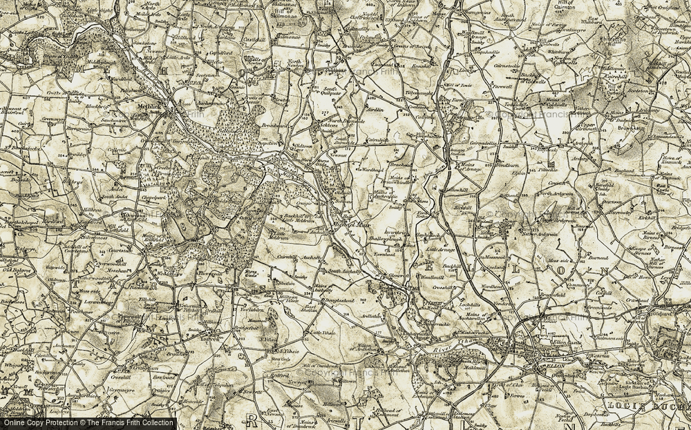 Old Map of Historic Map covering Auchedly in 1909-1910