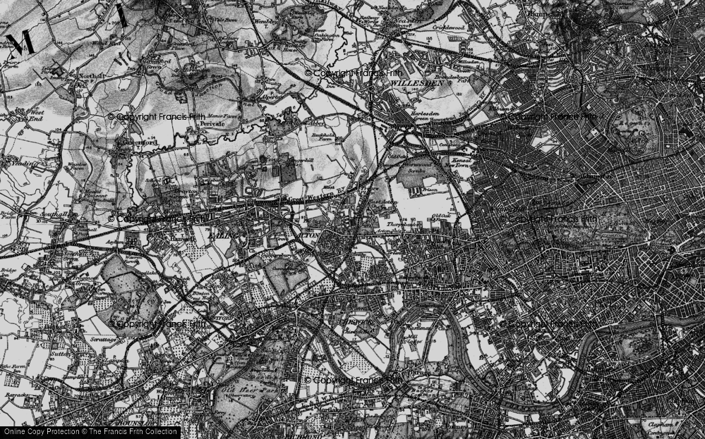 Old  Ordnance Survey Maps East Acton & Wormwood Scrubs London 1894 Godfrey Edt 