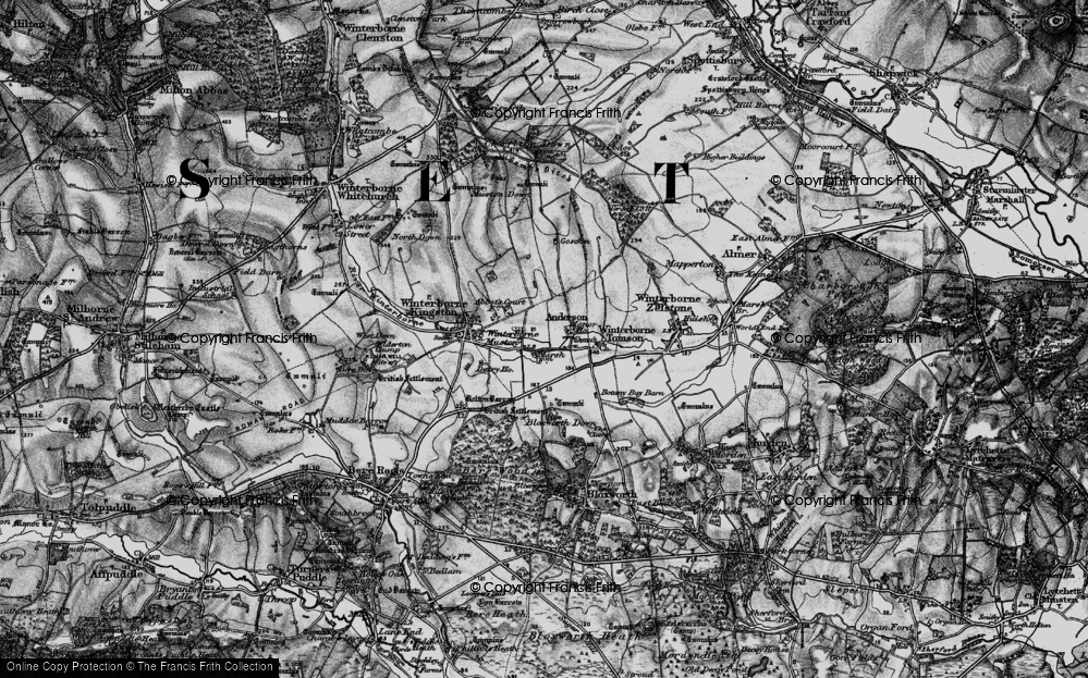 Old Map of Historic Map covering Bloxworth Down in 1898