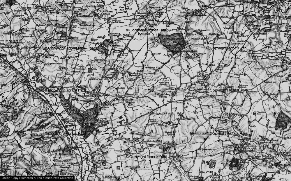 Old Map of Historic Map covering Ashbocking Green in 1898