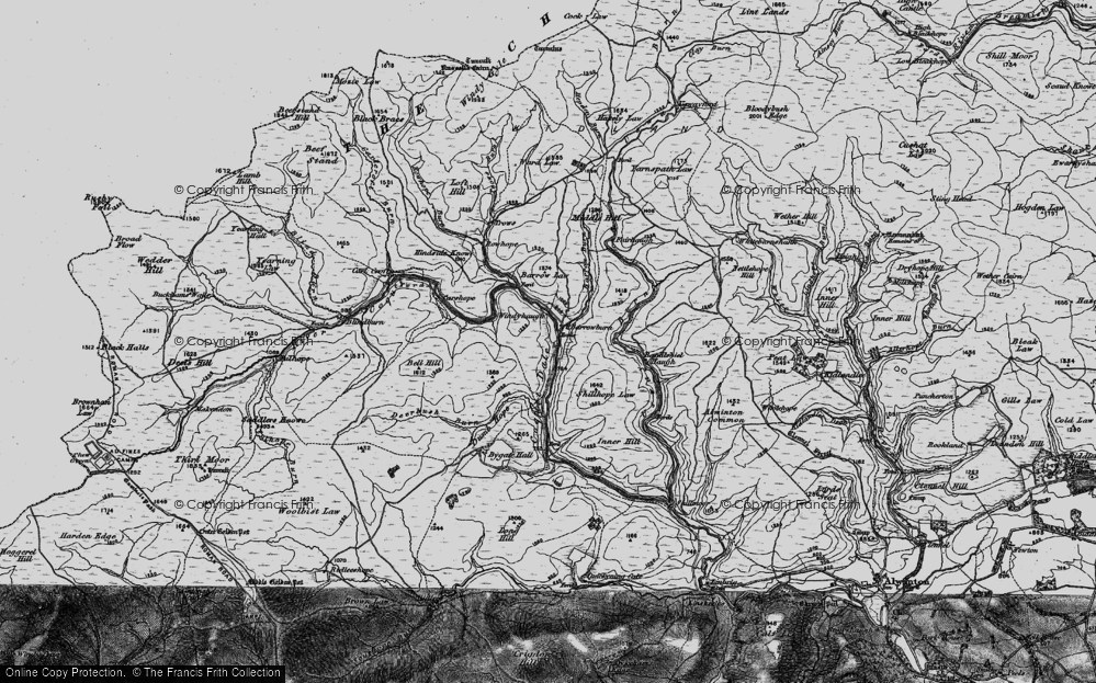 Old Map of Historic Map covering Batailshiel Haugh in 1897