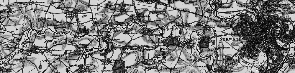 Old map of Bawburgh in 1898