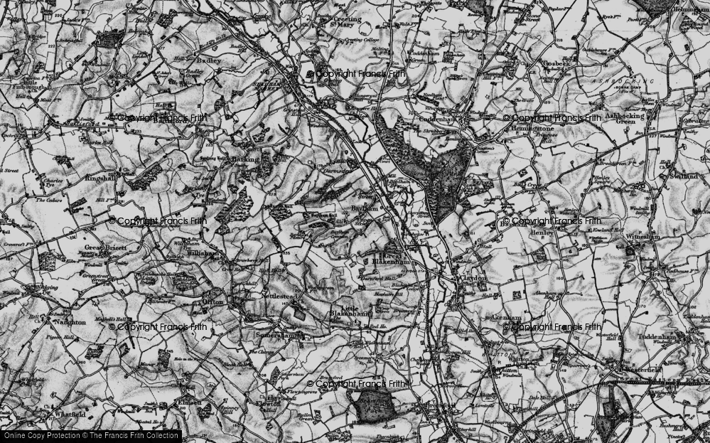 Old Map of Historic Map covering Baylham Common in 1896