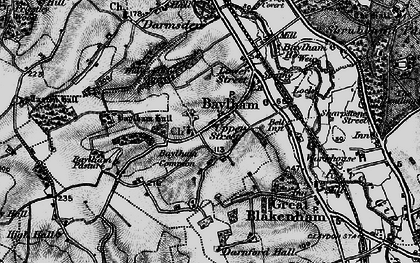 Old map of Baylham Hall in 1896