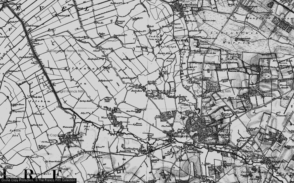 Old Map of Historic Map covering Mildenhall Airfield in 1898