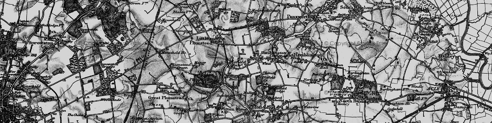 Old map of Blofield Corner in 1898