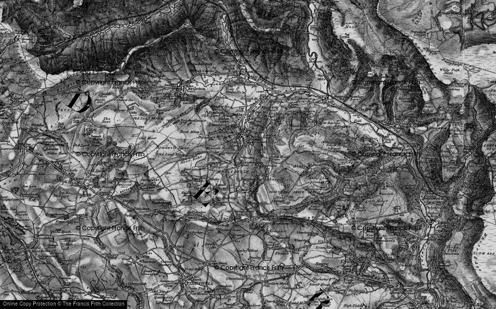 Old Map of Historic Map covering Bradwell Dale in 1896