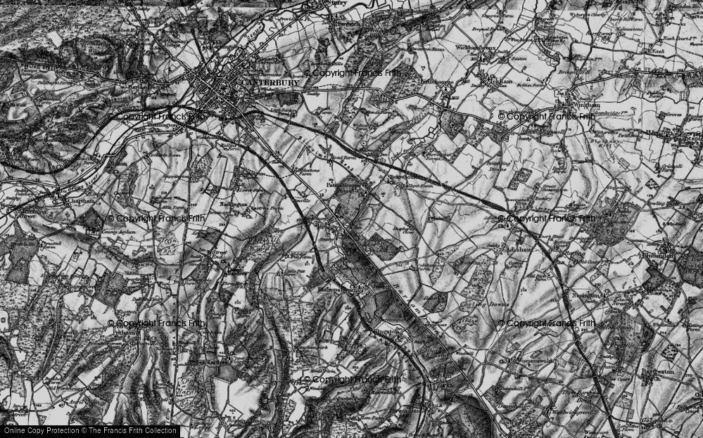 Old Map of Historic Map covering Barham Downs in 1895