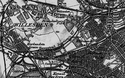 Old map of Brondesbury Park in 1896