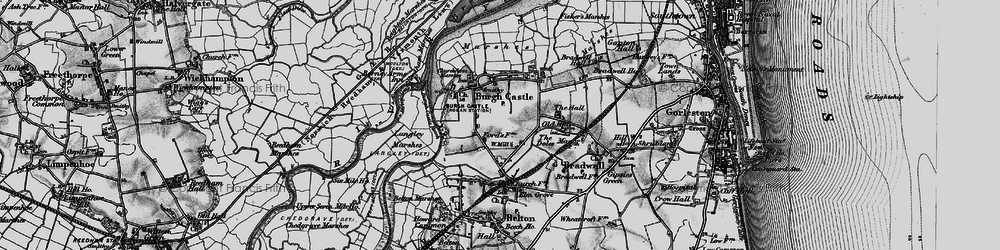 Old map of Burgh Castle Marshes in 1898