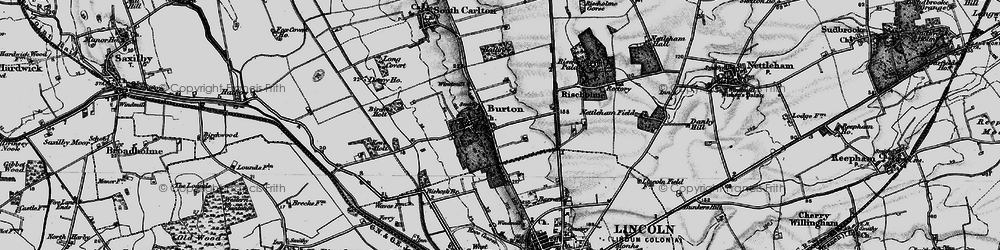 Old map of Burton-by-Lincoln in 1899