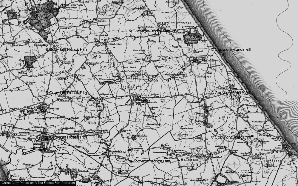 Old Map of Historic Map covering Willow Toft Fox Covert in 1895