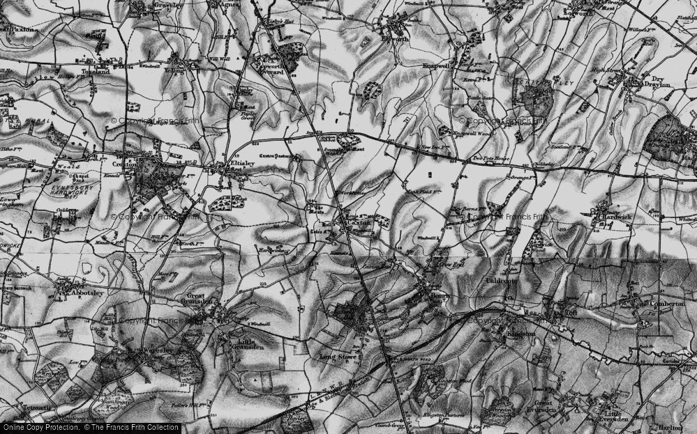 Old Map of Historic Map covering Bourn Windmill in 1898