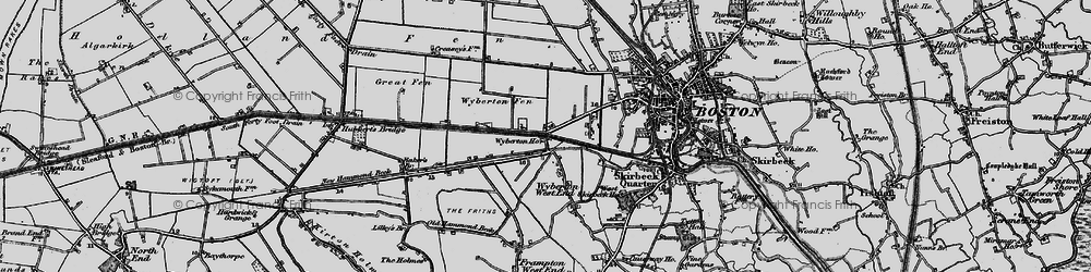 Old map of Wyberton Fen in 1898