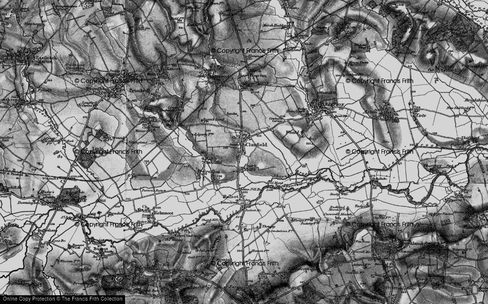 Old Map of Historic Map covering Black Bourton Brook in 1896